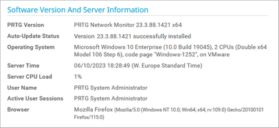 Software Version and Server Information