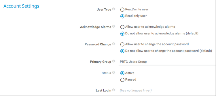 User Access Rights in User Accounts Settings
